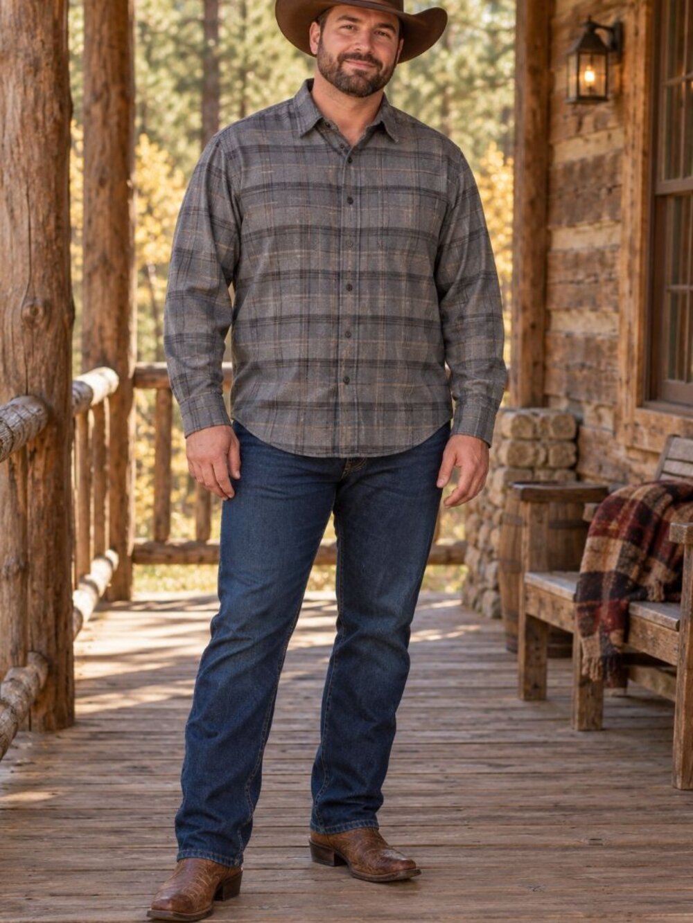 Blake Shelton x Lands’ End Flannel Shirt XL Gray Plaid Cabincore Western